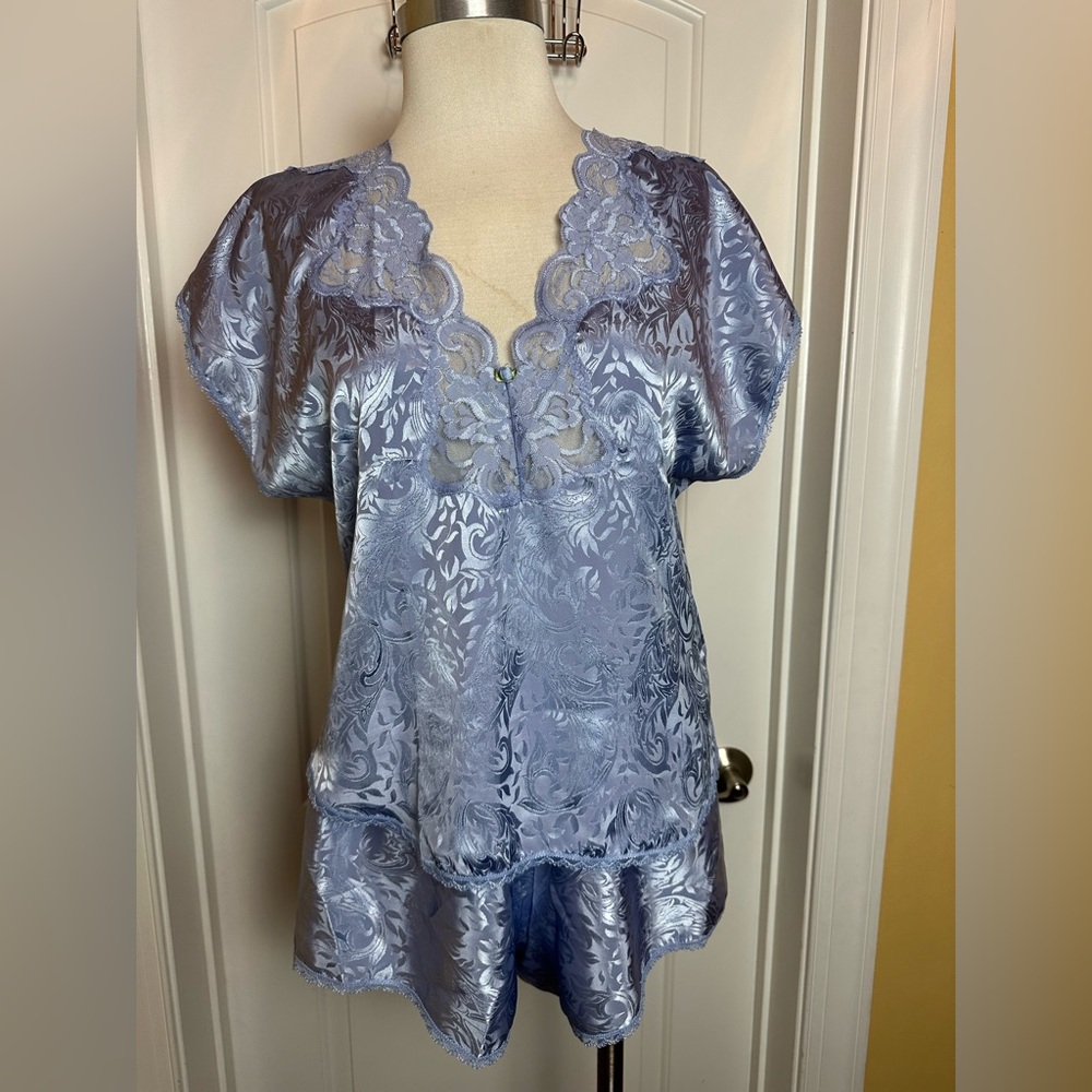 Deena two-piece blue Lingerie shortie set Lacey Medium Nightwear